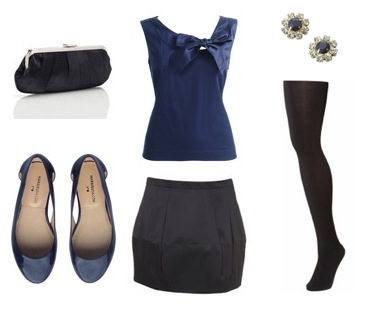 Top from Monsoon, Tulip skirt and tights from Topshop, Clutch and studs from Accessorize and shoes from Marais USA 